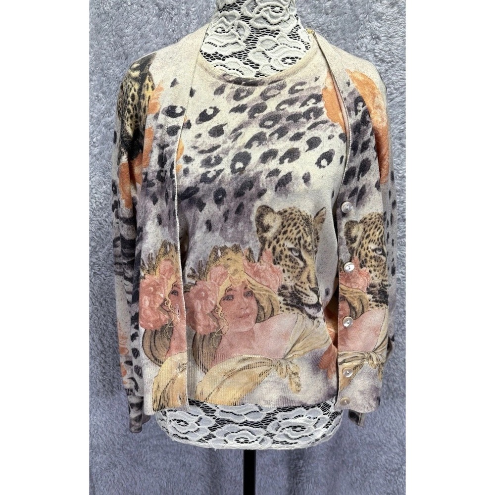 Angelo Marani Womens M Wool Cardigan Animal Leopard Print Artsy Made Italy